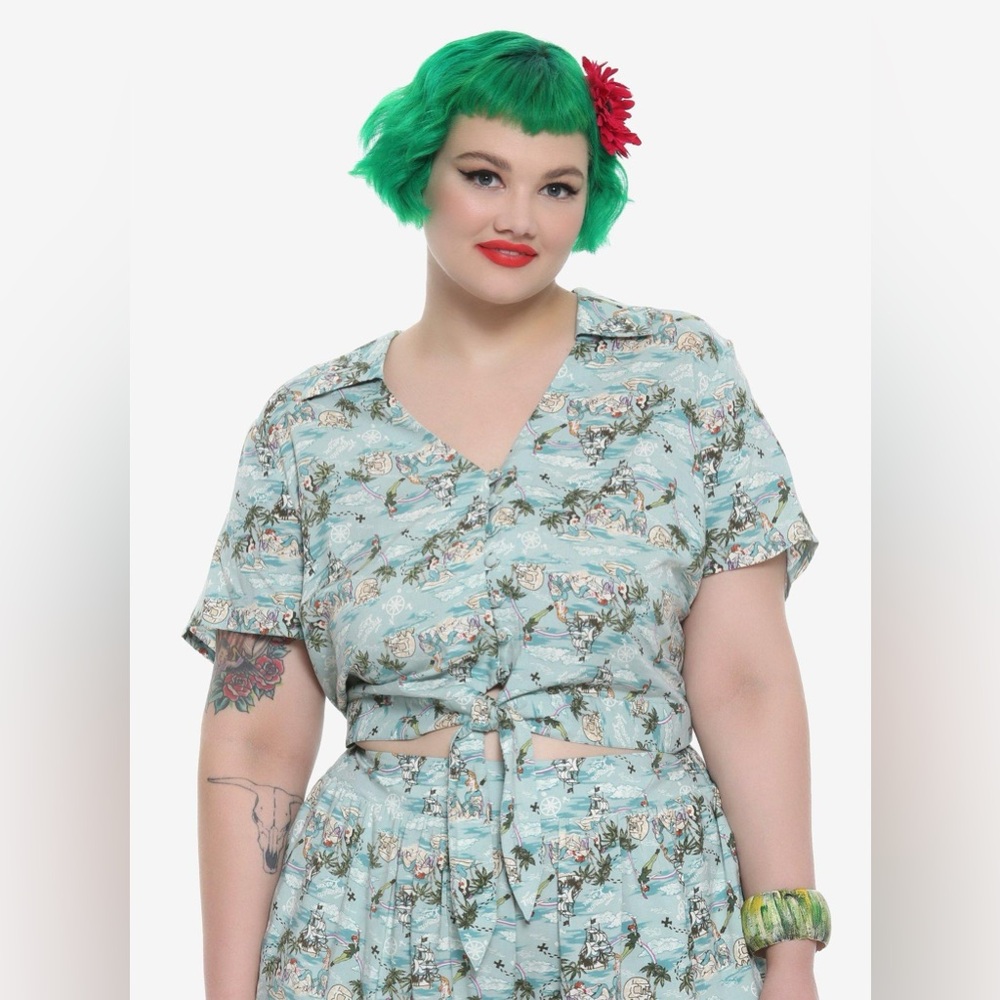 Her Universe Disney Peter Pan Mermaid Lagoon Retro Tie-Front Crop Button-Up